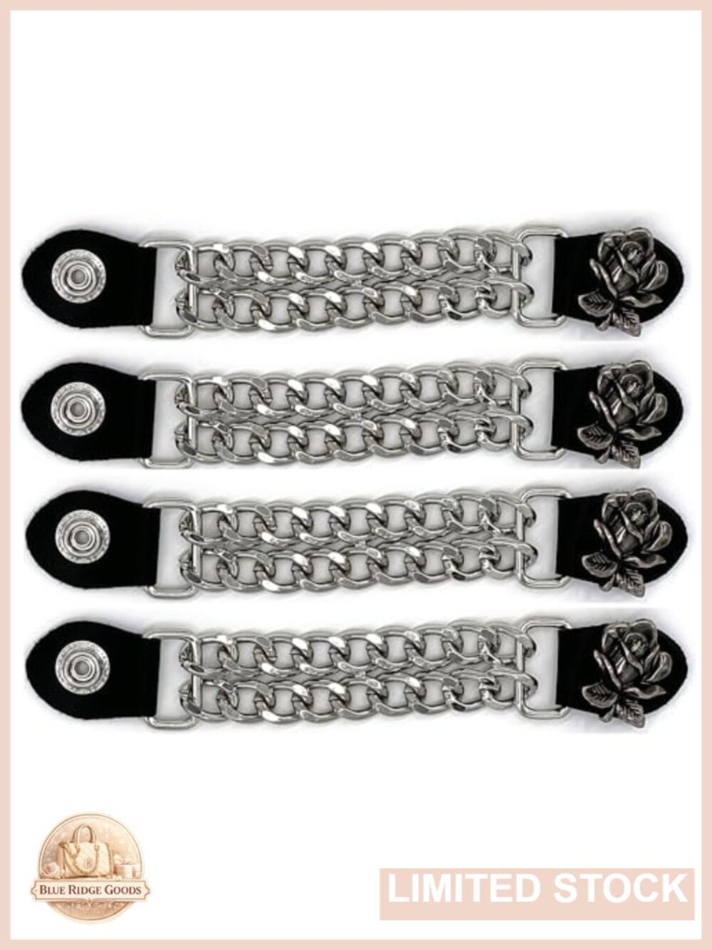 Leather & Chrome Double Chain Vest Extenders Set of 4